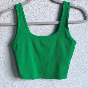 Aerie Offline Ribbed Seamless Crop Tank Top Longline Bra Kelly Green Small